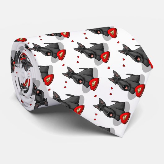 Valentijnsdag Scottish Terrier (zwart) Hearts Stropdas (Opgerold)