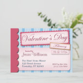 Valentijnsdag Scrapbook Blue Stripe Invitations Kaart (Staand voorkant)