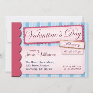 Valentijnsdag Scrapbook Blue Stripe Invitations Kaart
