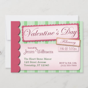 Valentijnsdag Scrapbook Green Stripe Uitnodigingen