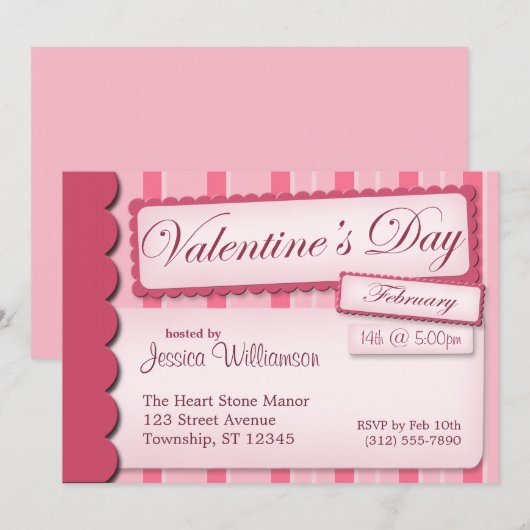 Valentijnsdag Scrapbook roze Stripe uitnodigingen (Voorkant / Achterkant)
