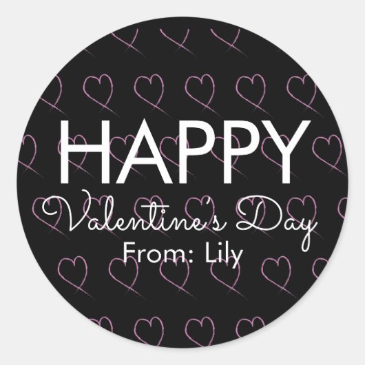 Valentijnsdag Scribble Hearts roze zwart Ronde Sticker (Voorkant)