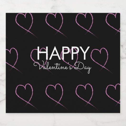 Valentijnsdag Scribble Hearts roze zwart Sparkling Wijnetiket (Enkel label)