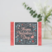 Valentijnsdag  Script Red Heart Floral Briefkaart (Staand voorkant)