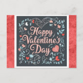 Valentijnsdag Script Red Heart Floral Briefkaart (Voorkant)