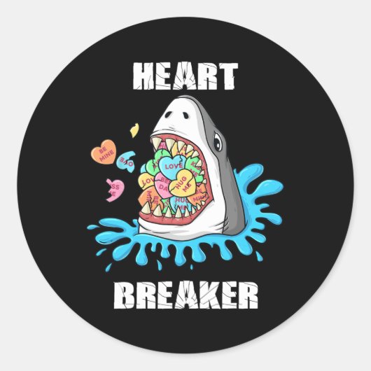 Valentijnsdag Shark Heart Breaker Fun Boys Kinder Ronde Sticker (Voorkant)