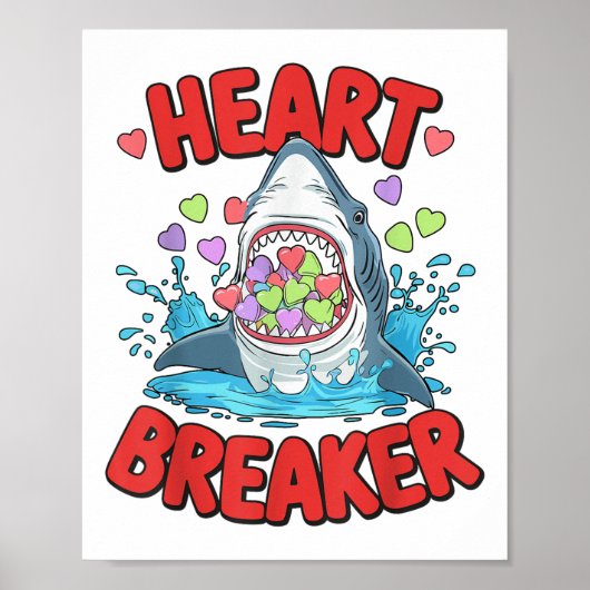 Valentijnsdag Shark Heart Breaker Funny Boys Kinde Poster (Voorkant)