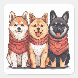 Valentijnsdag Shiba Inu Dogs Vierkante Sticker