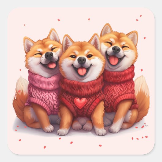 Valentijnsdag Shiba Inu Dogs Vierkante Sticker (Voorkant)
