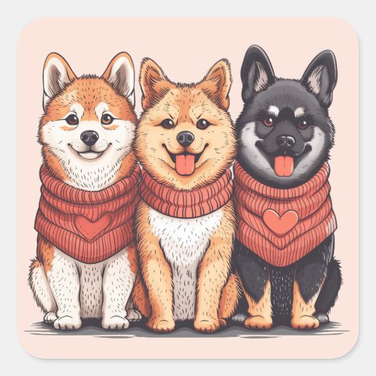 Valentijnsdag Shiba Inu Dogs Vierkante Sticker (Voorkant)
