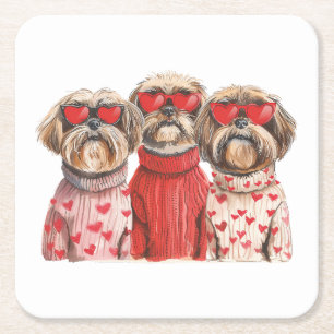 Valentijnsdag Shih Tzu Dogs Kartonnen Onderzetters