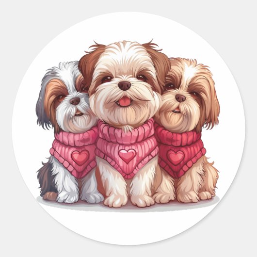 Valentijnsdag Shih Tzu Dogs Ronde Sticker (Voorkant)