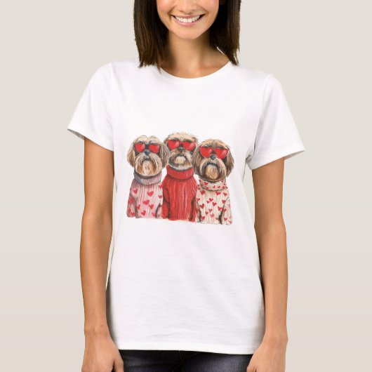 Valentijnsdag Shih Tzu Dogs T-shirt (Voorkant)