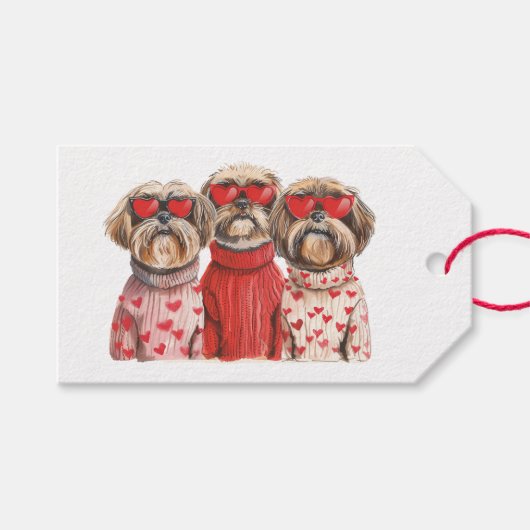 Valentijnsdag Shih Tzu honden Cadeaulabel (Voorkant (Horizontaal))
