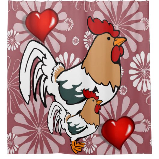 Valentijnsdag Shower Curtain, Chicken Douchegordijn (Voorkant)