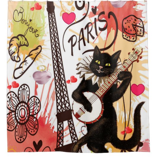 Valentijnsdag Shower Curtain, Parijs Frankrijk Douchegordijn (Voorkant)