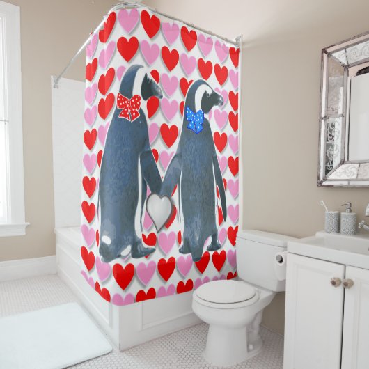 Valentijnsdag Shower Curtain, Penguin Douchegordijn (In situ)