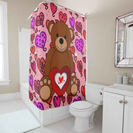 Valentijnsdag Shower Curtain, Teddy Bear Douchegordijn (In situ)