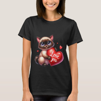 Valentijnsdag Siamese Kat Liefde Hart Kunst ❤🐱 T-shirt