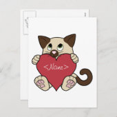 Valentijnsdag Siamese kat met rood hart Feestdagenkaart (Voorkant / Achterkant)