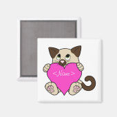 Valentijnsdag Siamese Kat met Roze Hart Magneet (Voorkant / Achterkant)