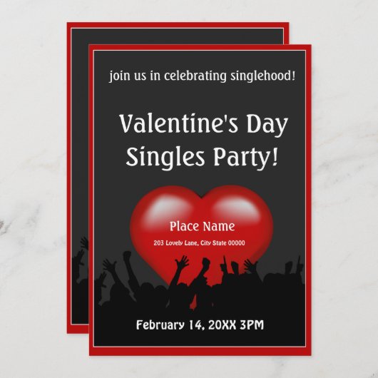 Valentijnsdag Singles Party Invitation Kaart (Voorkant / Achterkant)