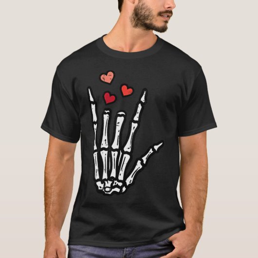 Valentijnsdag Skelet Hand Love Pocket ASL Mannen W T-shirt (Voorkant)