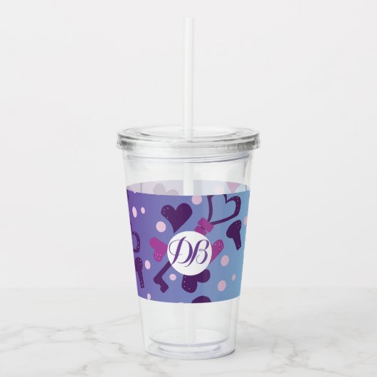 Valentijnsdag Skelet Sleutels en Hart Monogram Acryl Drinkbeker (Voorkant)