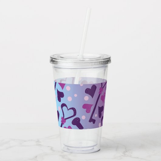 Valentijnsdag Skeleton Keys and Hearts Monogram Acryl Drinkbeker (Achterkant)