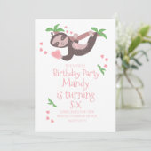 Valentijnsdag Sloth Birthday Party Harten roze (Staand voorkant)