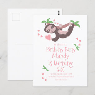 Valentijnsdag Sloth Birthday Party Hearts Briefkaart