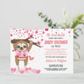 Valentijnsdag Sloth Girl Baby shower per post Kaart (Staand voorkant)