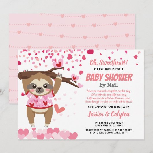 Valentijnsdag Sloth Girl Baby shower per post Kaart (Voorkant / Achterkant)