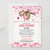 Valentijnsdag Sloth Girl Baby shower per post roze Kaart (Voorkant)