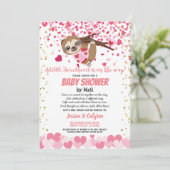 Valentijnsdag Sloth Girl Baby shower per post roze Kaart (Staand voorkant)