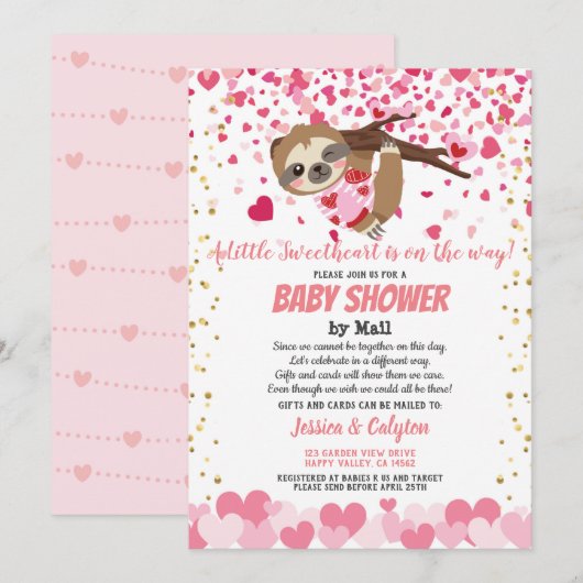 Valentijnsdag Sloth Girl Baby shower per post roze Kaart (Voorkant / Achterkant)