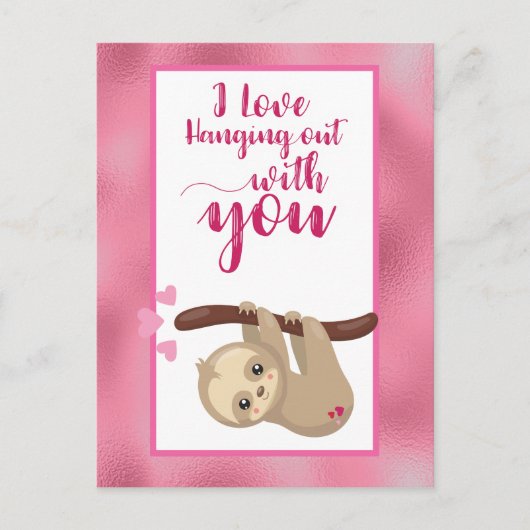 Valentijnsdag Sloth Love Hangt uit met jou Briefkaart (Voorkant)