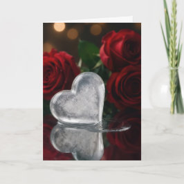 Valentijnsdag Smeltend Ijs Warmte Met Rode Rozen Kaart