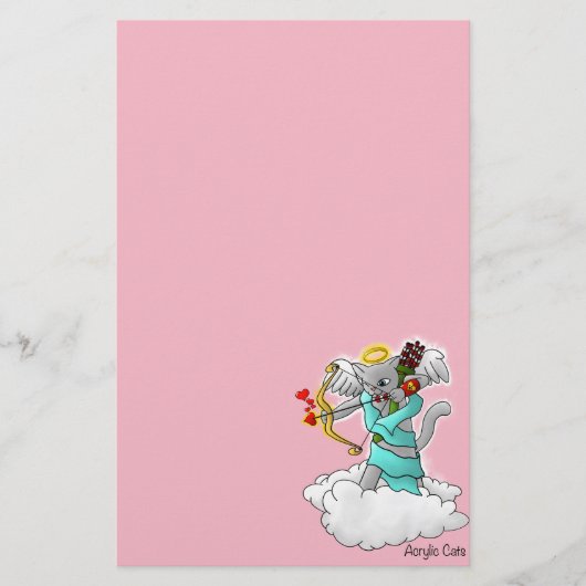 Valentijnsdag Smokey Grey Cupid Cat Briefpapier (Voorkant)
