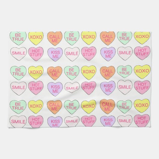 Valentijnsdag Snoep Conversatie Hart Theedoek (Horizontaal)