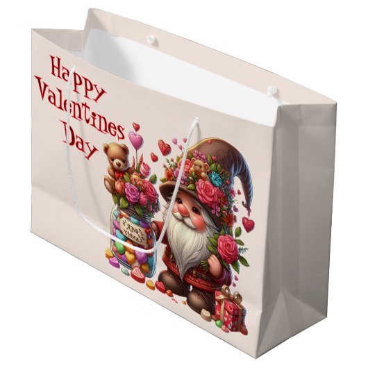 Valentijnsdag Snoep Gnome Groot Cadeauzakje (Voorkant Gekanteld)