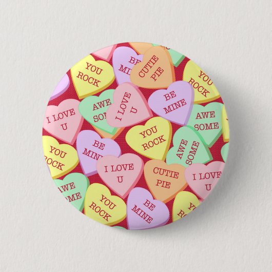 Valentijnsdag Snoep Harten Ronde Button 5,7 Cm (Voorkant)