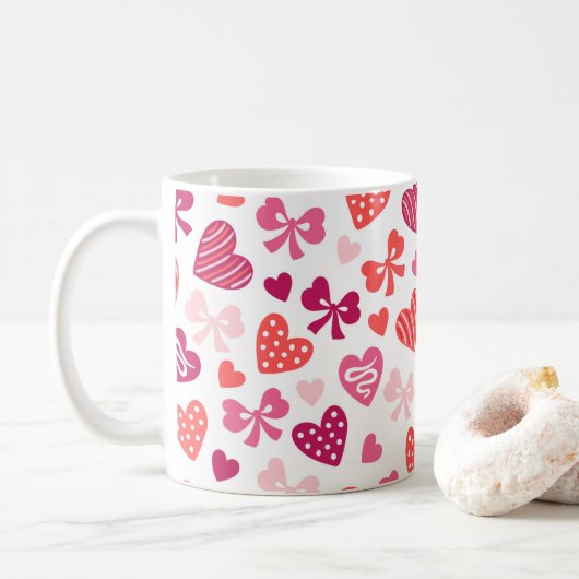 Valentijnsdag Snoep Harten Roze ribbons Bows Koffiemok (Met donut)
