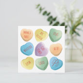 Valentijnsdag snoep hartjes met tekst feestdagenkaart (Staand voorkant)