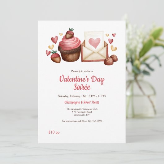 Valentijnsdag Soirée Uitnodiging (Staand voorkant)
