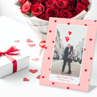 Valentijnsdag sokkel bord met foto + harten reclamebord met voetstuk