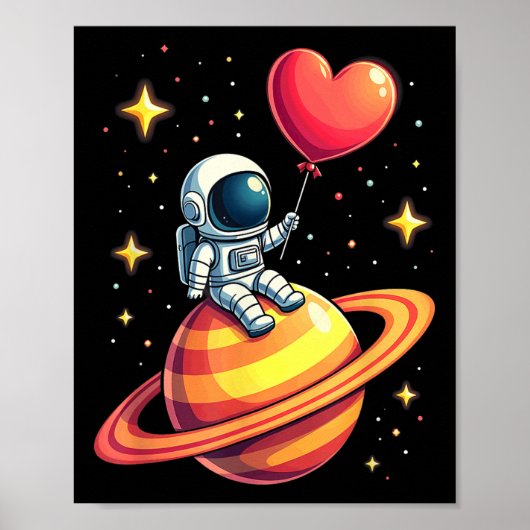 Valentijnsdag Space Astronaut Hartballon Poster (Voorkant)