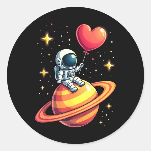 Valentijnsdag Space Astronaut Hartballon Ronde Sticker (Voorkant)
