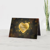 Valentijnsdag Sparking Golden Heart Black Feestdagen Kaart (Voorkant)