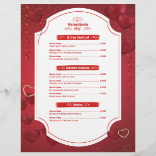 Valentijnsdag Special Menu Kaart